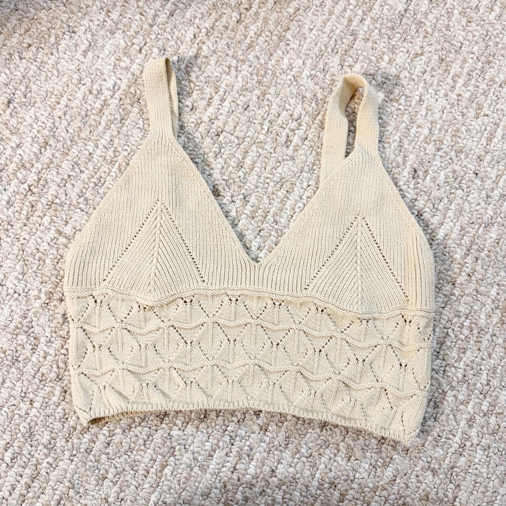 Free People Intimately Everyone's Favorite Swit Brami Creme Knit Crop Top Large